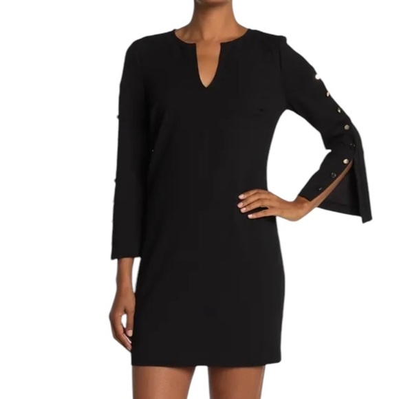 Trina Turk Nalin Studded Sleeve Shift Dress 4 Black Formal Event Minimalist NWT - Picture 1 of 10